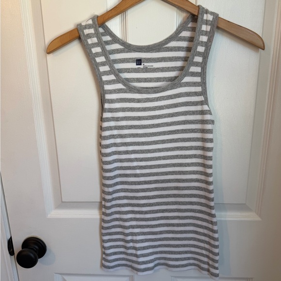 3/$21 | GAP Striped Ribbed Tank Tops, Set of 2, Medium, Gray and Brown Stripe - Picture 2 of 9
